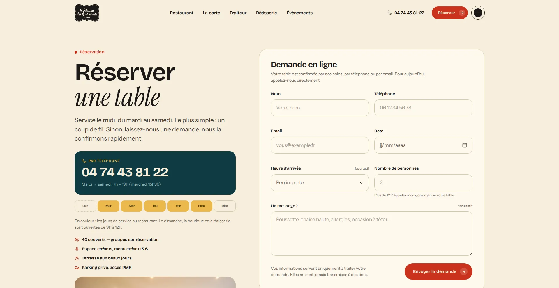 La Maison des Gourmands, réservation de table en ligne