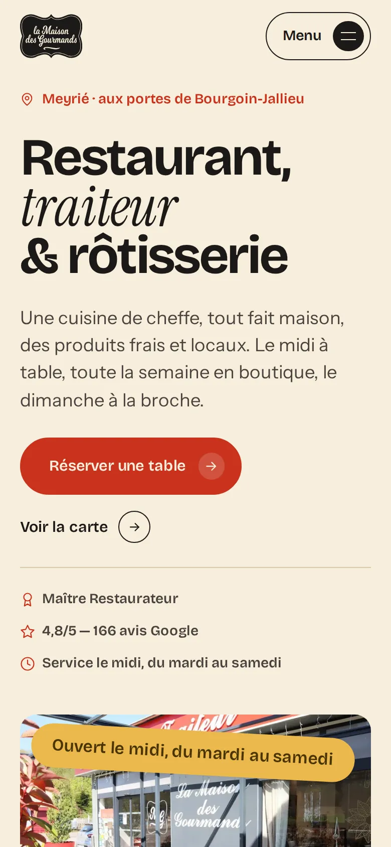 La Maison des Gourmands : le même site sur téléphone