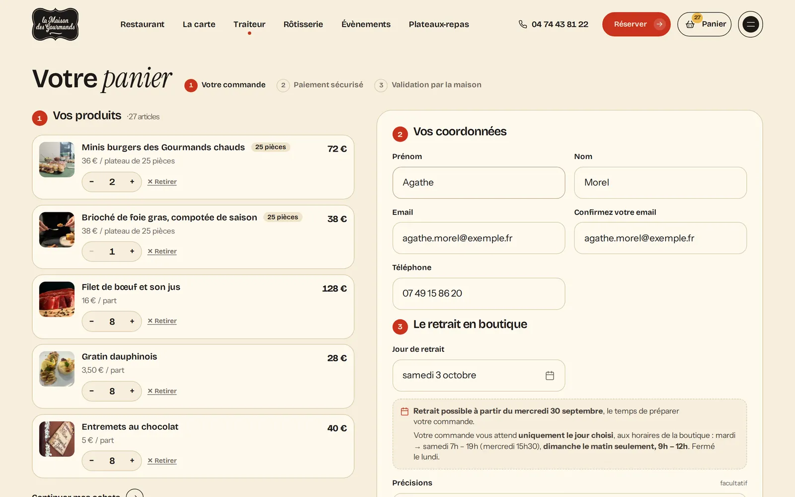 La Maison des Gourmands, panier : coordonnées et jour de retrait