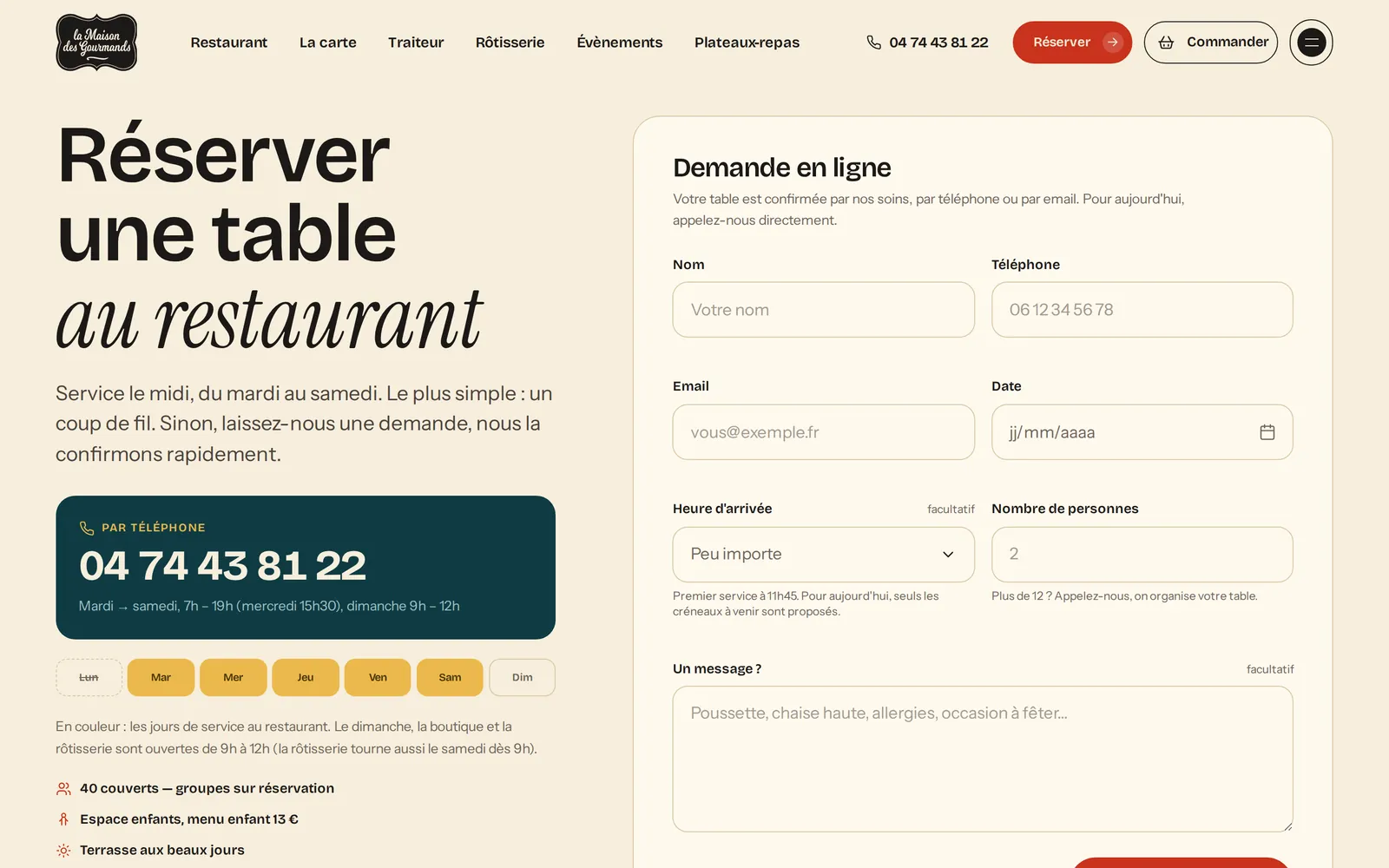 La demande de réservation de table