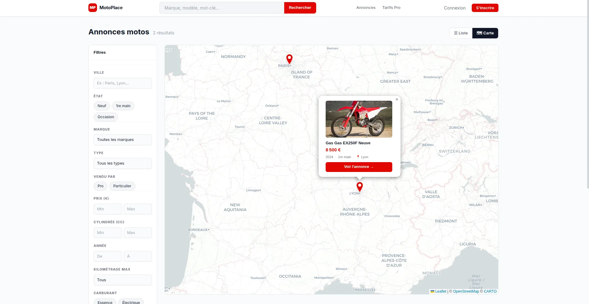MotoPlace, fiche annonce