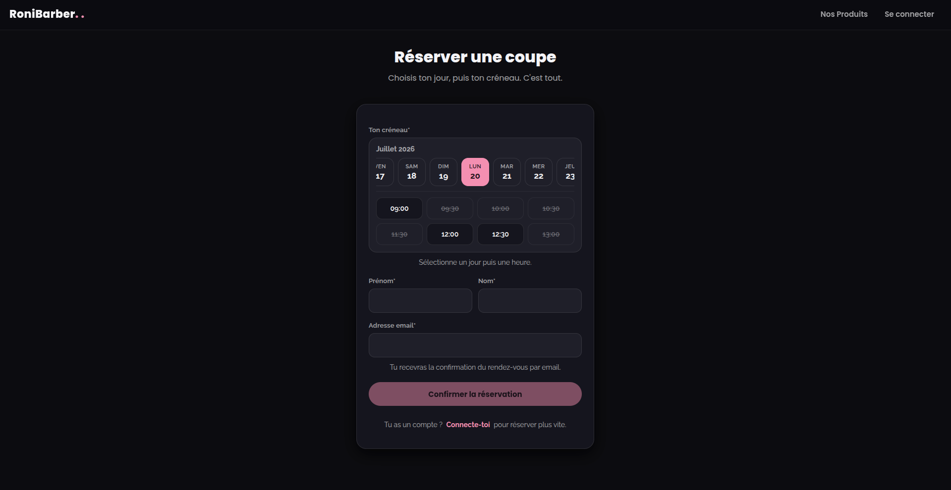 Vitrine des produits du salon Roni Barber